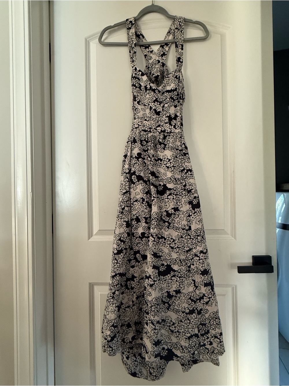 By Anthropologie Floral Linen Blend Open Back Midi Dress Ivory Black Size S